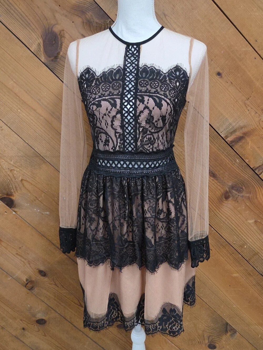 Endless Rose Black Lace Overlay Dress with Nude Underlay Whimsigoth, Witchy
